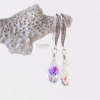 Gorgeous sparkling Angie K handmade Crystal AB Briolette Sterling Silver Earrings Made With Swarovski Crystals