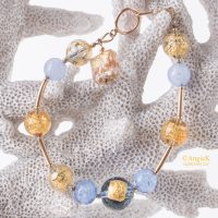 Summer Handmade gemstone jewelry Aurora Multi Murano Glass 14KT Gold Filled Charm Bracelet